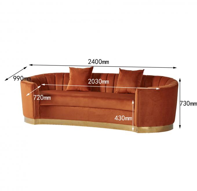European Style Modern Fabric Orange Velvet Curved Sofa 3