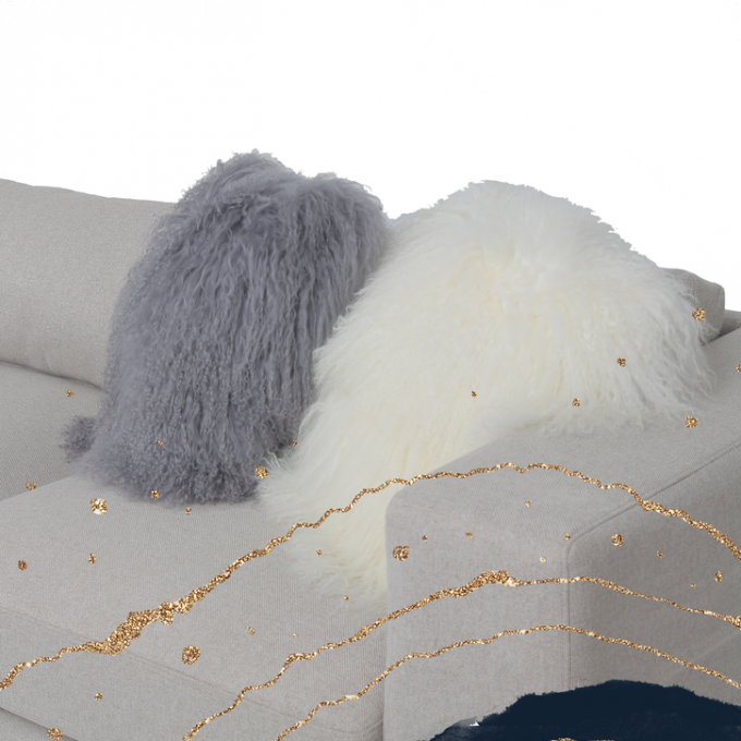 Contemporary 3 Seater L Shape Fabric White Velvet Sectional Sofa 1